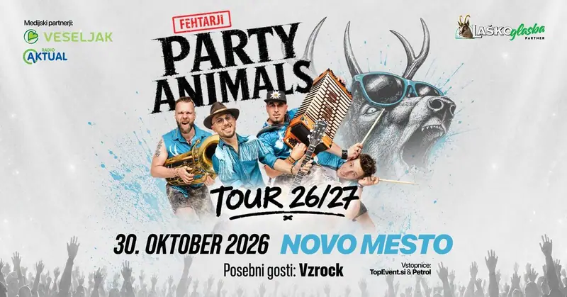 Plakat: FEHTARJI•Party Animals Tour•Novo mesto
