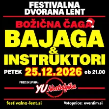 Plakat: Božična čaga: BAJAGA & Instruktori, predskupina YU Nostalgika